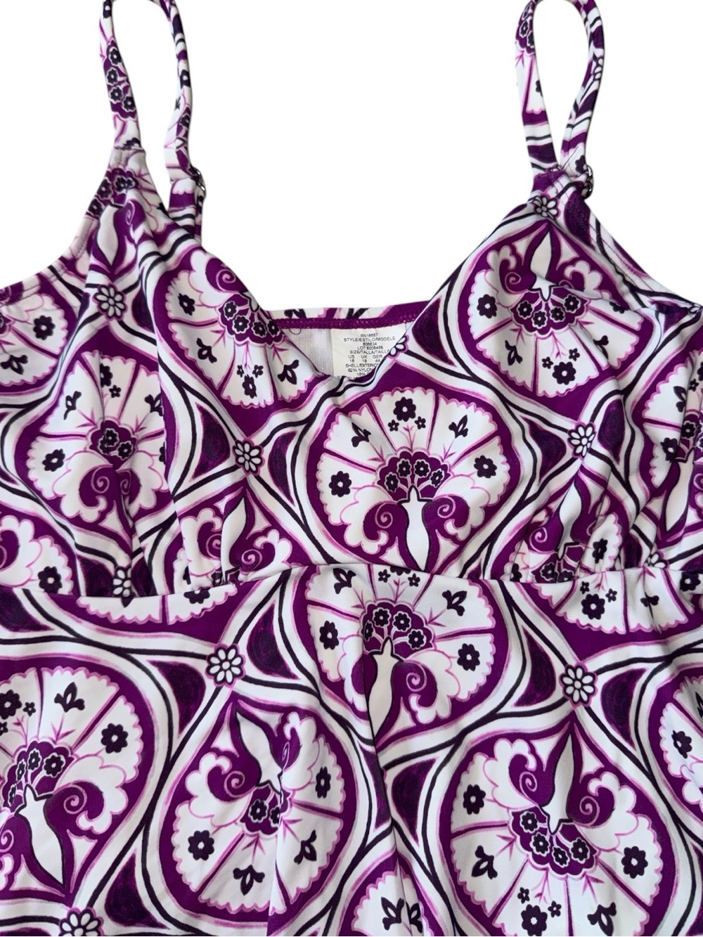 Swim Solutions Women’s Printed Nylon Tankini Swim Top White Magenta Size 16 NWT - Picture 6 of 9
